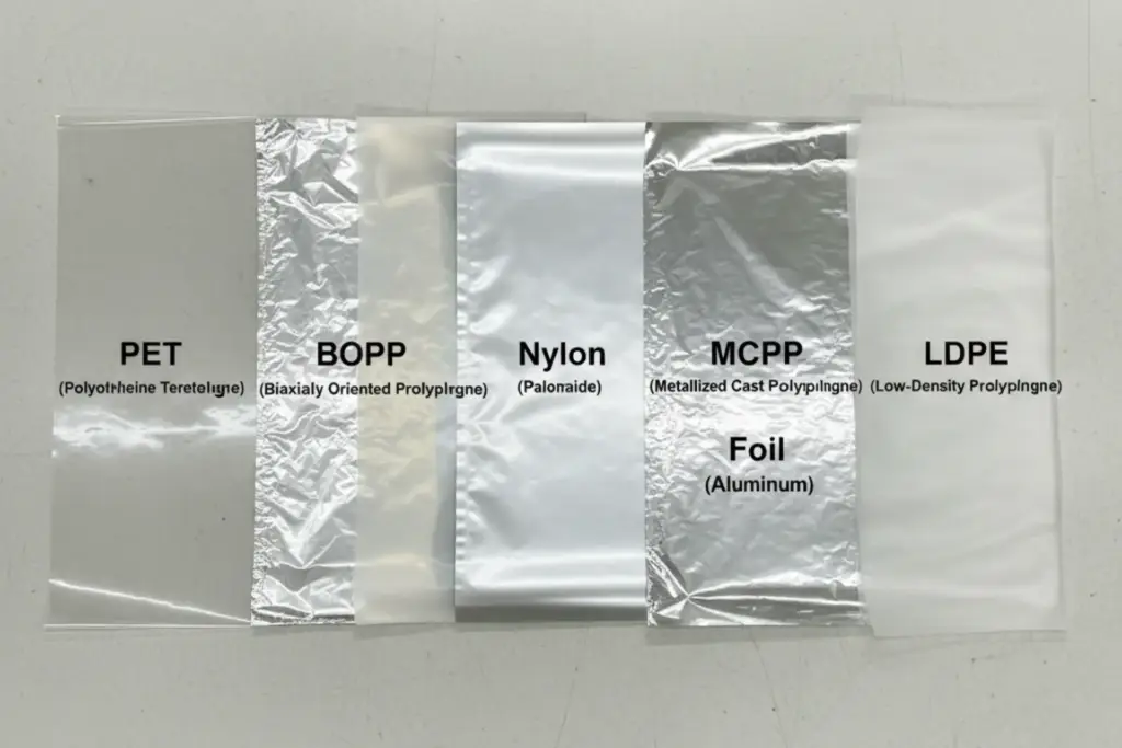 PET, BOPP, Nylon, MCPP, Foil, and LDPE